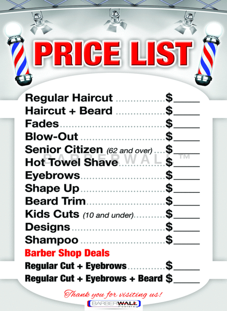 Barber Shop Price List By Barbewall Barber Poster 24 X 36 Inches Laminated For Sale Online