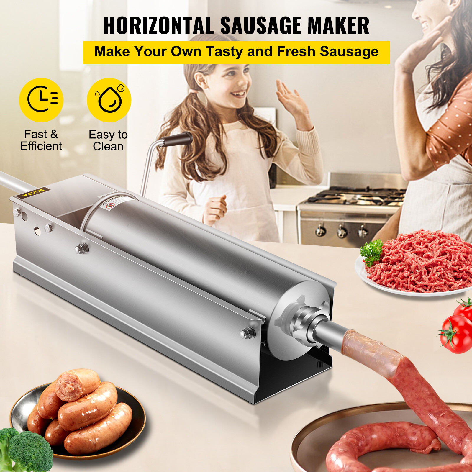 Poussoir à saucisses 7L VEVOR en acier inoxydable avec 5 tubes de remplissage - 2