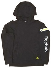 Reebok Boys Black  Neon Green Hoodie Sweatshirt With Zip Pockets