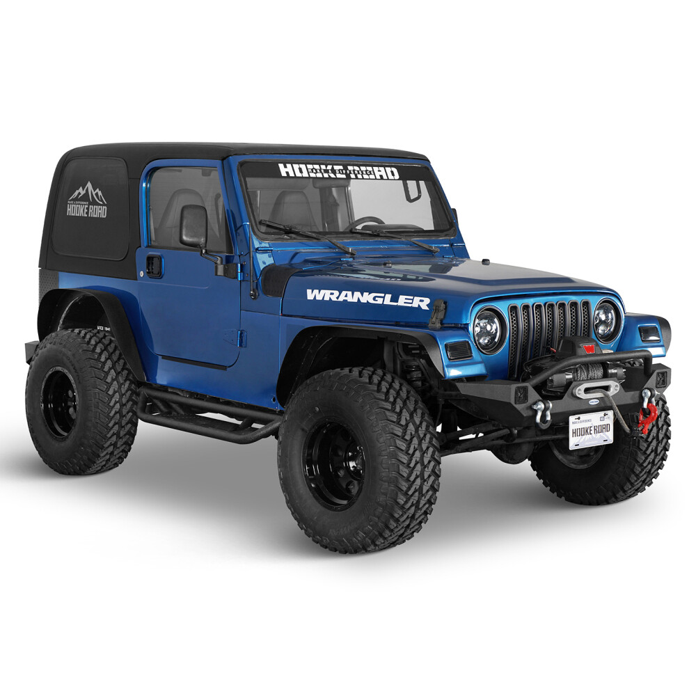 Hooke Road Steel Front Bumper Winch Plate LED Lights For 97-06 Jeep Wrangler TJ 