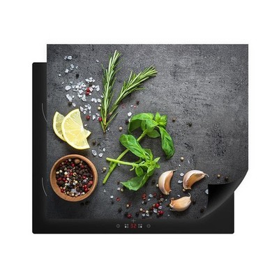 Herdabdeckplatte aus Kunststoff Limette Kräuter Grau Induktionsmatte Schutz Deko