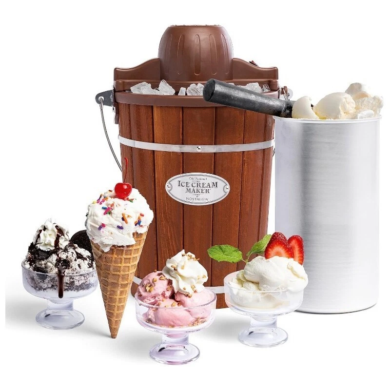 Electric Ice Cream Maker Frozen Yogurt Kitchen Appliance Vintage Wooden Style