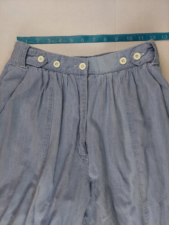 Pantalones plisados cónicos vintage para mujer años 80 denim mediano cambray azul ligero Foto 4 de 4