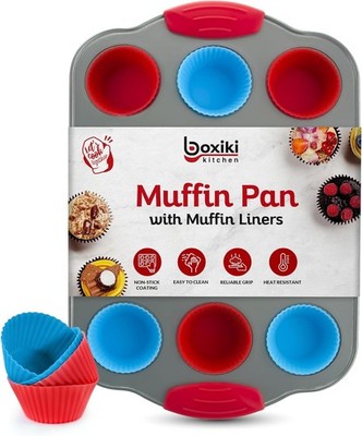 Boxiki Kitchen 12 Cup Mini Muffin Pan with Silicone Muffin Liners - BRAND NEW