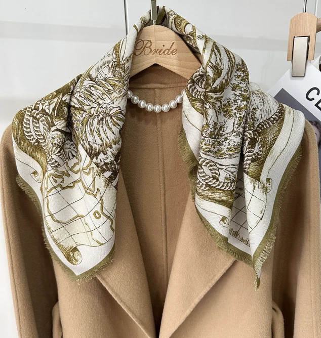 70% Cashmere 30% Silk Bandana Shawl 26'' Neckerchief lantern Print Scarf Wrap