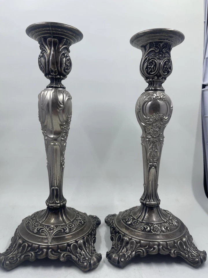 Посеребренные подсвечники WM Rogers & Son 9 дюймов пара 1950-х годов «Викторианская роза» - Изображение 3 из 4