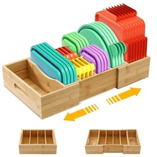 Expandable Food Container Lid Organizers Inside Cabinet, Bamboo Lids Organize...