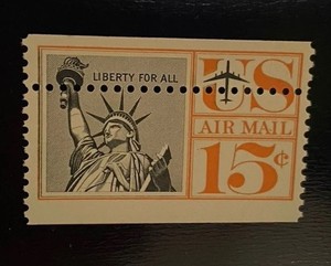 US Stamp ERROR 15C Air Mail Postage 1959 Torch Of Liberty MISPERFORATIONS