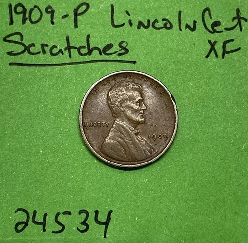 1909-P Lincoln Wheat Cent / Penny 1c Xf Extra Fine Scratches See Pictures