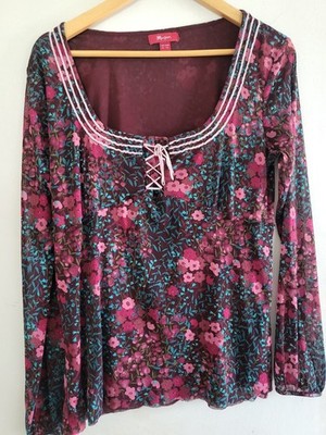 Monsoon Women's Long Sleeve Low Tie  Neck Flora Top Uk 16