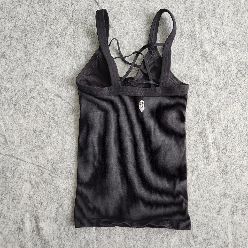 Free People Movement Happiness Runs 绑带长款背心女式 XS 黑色健身房 — 第 2/4 张图片