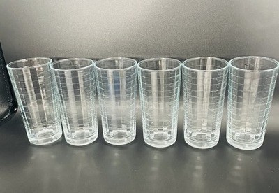 Pasabahce Clear Grid  Pattern  8oz  Juice Glasses Tumblers.  Set of 6.