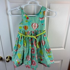 Girls Jelly the Pug Sleeveless Hot Air Balloon Dress Green Pink Size 7