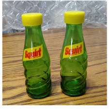 Squirt Green Glass Salt & Pepper Shakers with Yellow Lids Soda Advertising