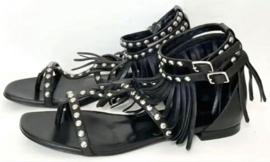 Sandali gladiatore Saint Laurent Edith Slimane pelle nera taglia 37 donna originali