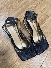 Bottega Veneta Heels Black Net Mesh Leather Square Toe Chain Pumps BARELY WORN37