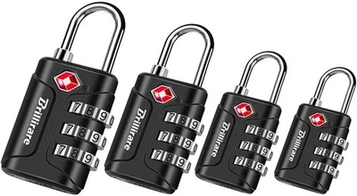 BRANDED 4 Pack TSA Approved Luggage Locks, Combination Travel Padlock, 3-Digit Waterproo