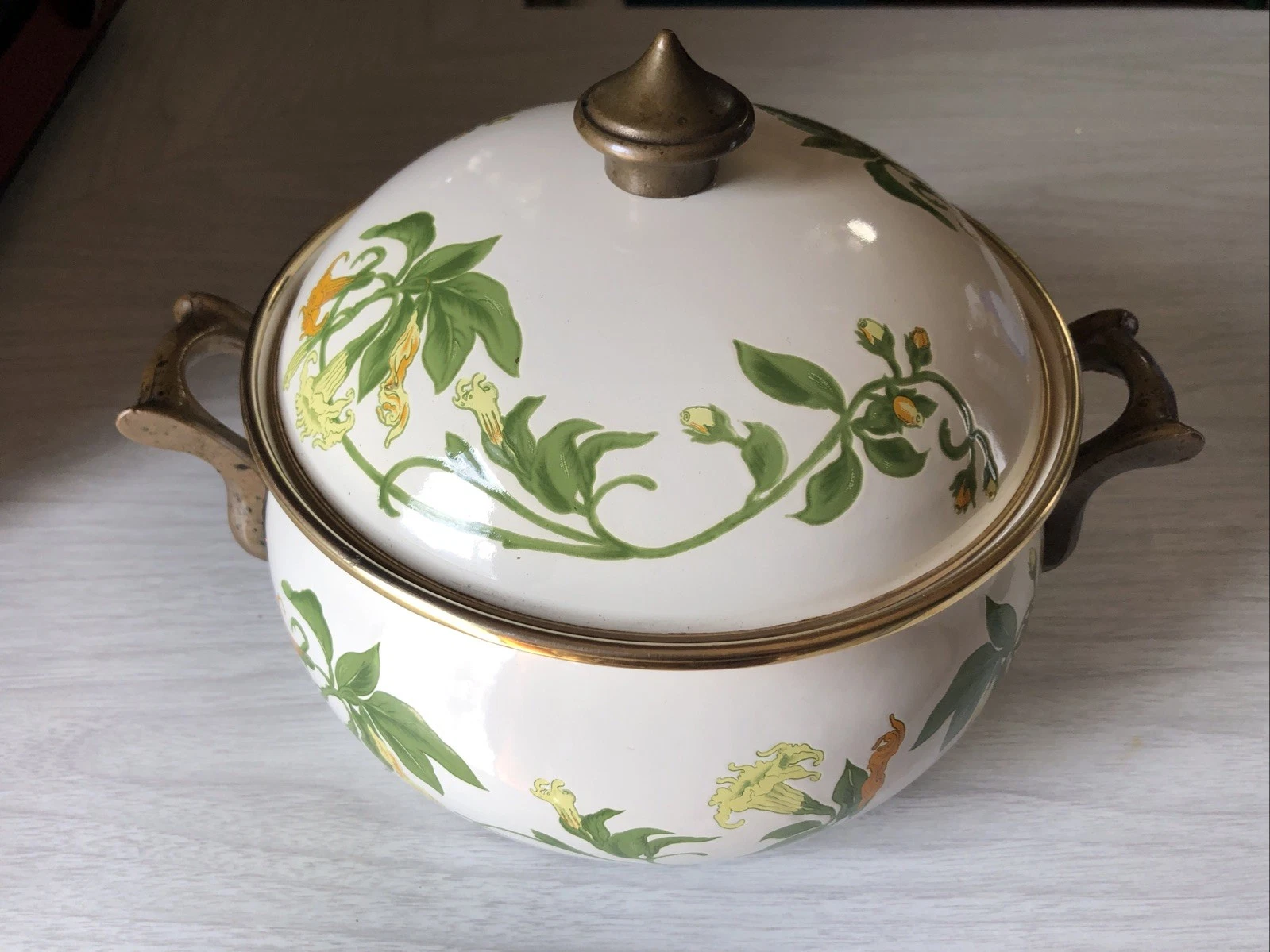 Vintage West Germany ASTA Floral Vine Pot Dutch Oven Enamelware Cookware 8.5”