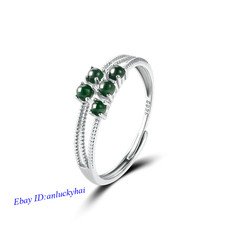 Solid 925 Sterling Silver Natural A Grade Jade Jadeite Beads Hollow Twist Ring