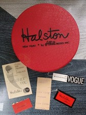 Vtg 1969 Halston New York Wig Hat Box Red Texture Plastic With Original Receipts