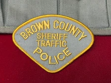 VINTAGE "BROWN CO WI SHERIFF TRAFFIC POLICE" SEW-ON PATCH, CHEESE CLOTH, UNSEWN