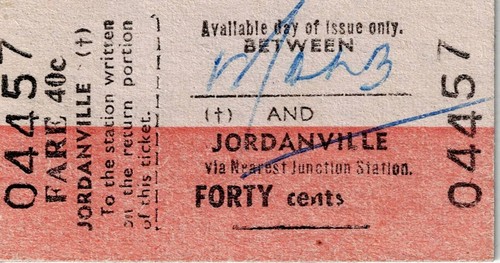 Victorian Rail Ticket, Melbourne to Jordanville 40c Fare, Used