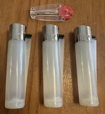 Clear Refillable Clipper Lighters (3-Pack) w/ Flints & Case