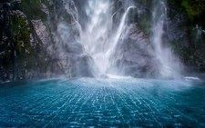 Landscape waterfall mountains moss milford sound nature Custom Gaming Mat Desk