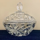 Vintage Prescut Glass Star & Fan Design Sugar Candy Bowl & Lid Anchor Hocking