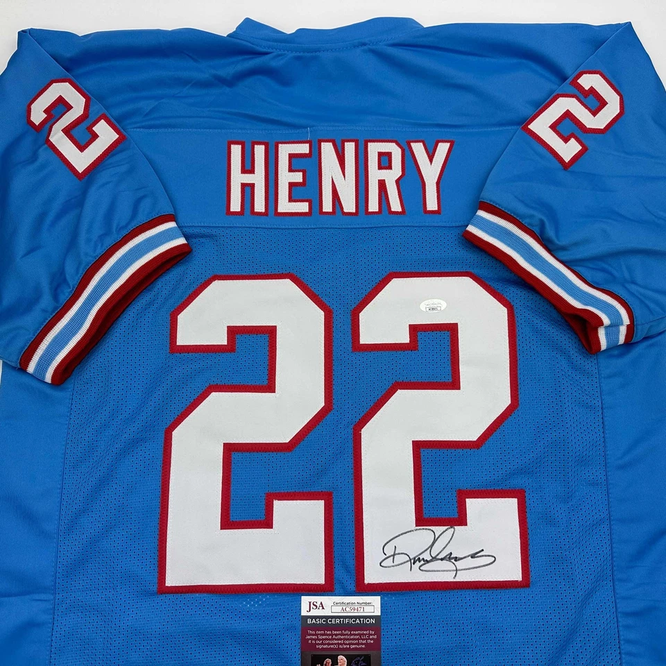 Camiseta deportiva retro azul claro autografiada/firmada Derrick Henry Tennessee certificado de autenticidad JSA Foto 2 de 4