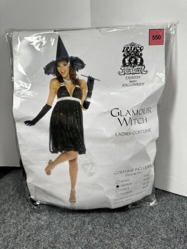 SEXY GLAMOUR WITCH Damski kostium Kapelusz Dorosły Medium 8-10 Halloween Sukienka Gorąca - Zdjęcie 1 z 3