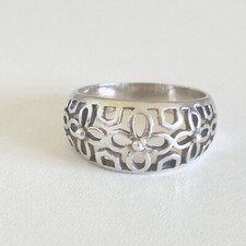 Vintage 925 Sterling Silver Openwork Unique Floral Flowers Wide Band Ring Size 9