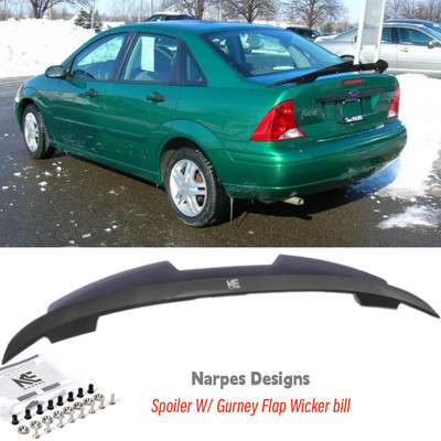 Fit For 2000-2007 Ford Focus Gloss Black Trunk Spoiler + Gurney Flap Wicker Bill
