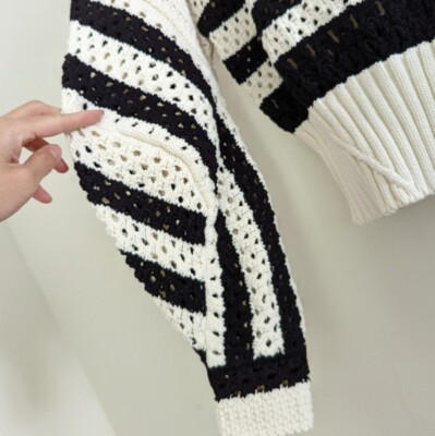 ZARA LIMITED EDITION STRIPED OPENWORK KNIT SWEATER BLACK
