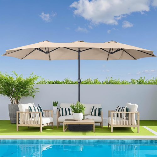 15Ft Outdoor Patio Umbrella, Double-Sided Garden & Pool Market Umbrella