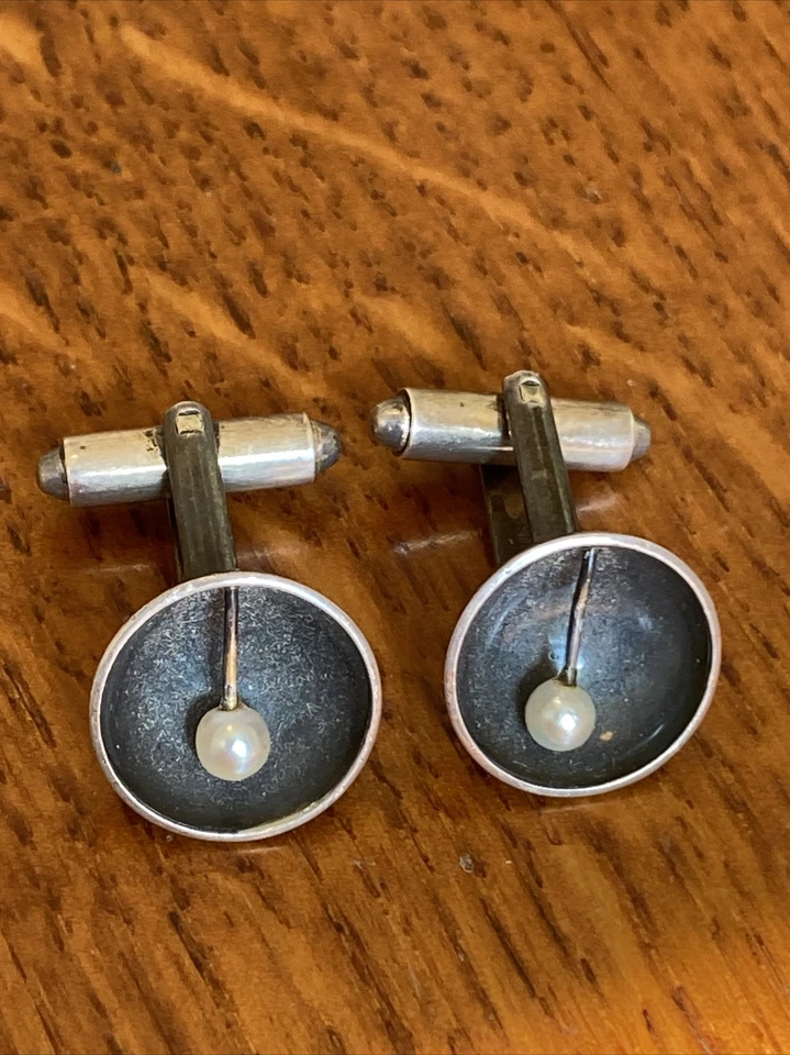 Gemelos ED LEVIN Vintage Modernistas Mediados de Siglo Plata de Ley 5 Foto 2 de 4