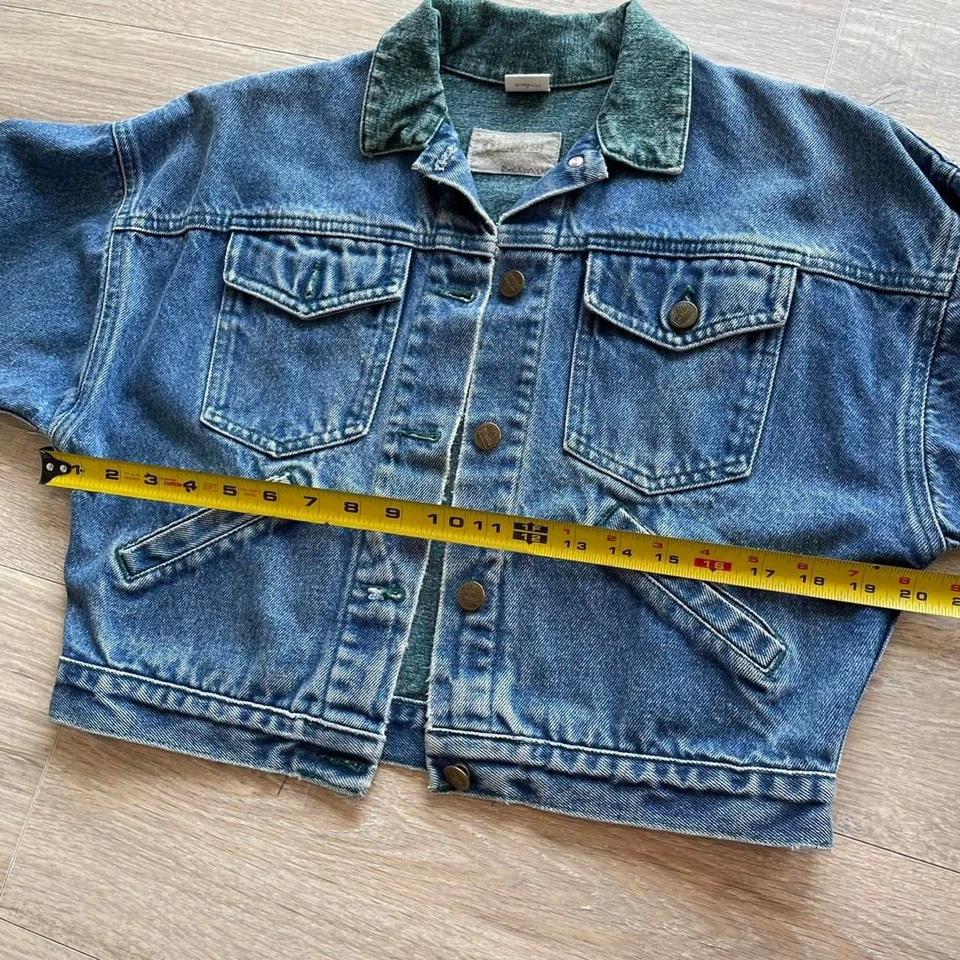 OshKosh B'Gosh Denim Jacket Green Collar Sz 8 Vintage 90's Retro Utility Cowboy - Image 4 of 4