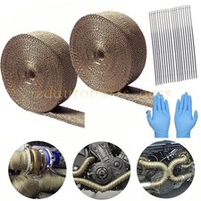 2 Rolls 2x 50ft Thermal Header Pipe Tape Titanium Lava Exhaust Wrap 20 Ties Kit