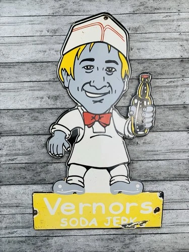 VINTAGE  VERNOR'S SODA JERK SODA POP COKE PUMP STATION PORCELAIN OIL GAS SIGN