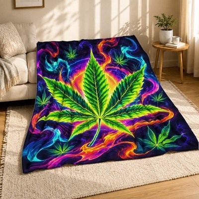 Psychedelic Leaf Plush Throw Blanket Retro Groovy Decor
