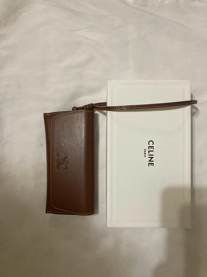 Celine Sunglasses Case Wristlet Brown Leather with Logo - Image 3 of 4