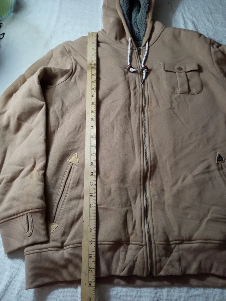 O’NEILL Sherpa Forrado Cremallera Sudadera con Capucha Chaqueta Beige Tostado Talla L Y2K Foto 3 de 4