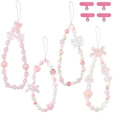 ZAGQIG 4 Pcs Butterfly Bow Cute Knot Beaded Phone Charm Medium, Pink B