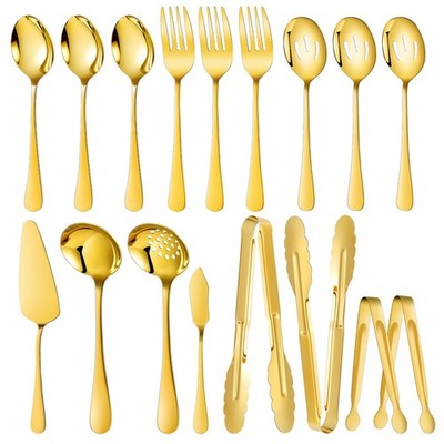 17Pcs Serving Utensils, Gold Stainless Steel Serving Spoons, Slotted Spoon, F...