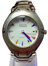 Orologio donna Bijoux Terner segnale marittimo bandiere quadrante argento link batteria nuova