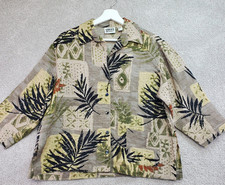Chico's VTG Shirt Womens 1 Taupe Multi Tropical Silk 3/4 Sleeve Button Up