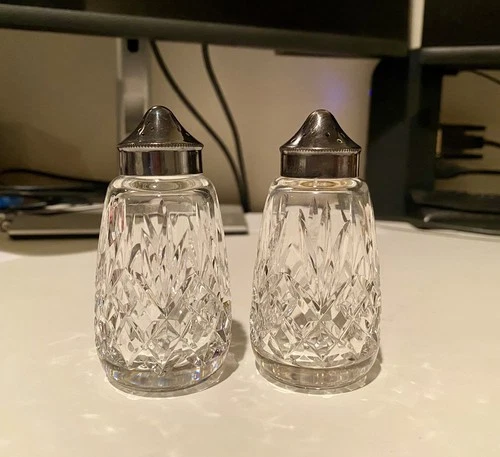 Vintage Waterford Lismore Salt & Pepper Shakers Hand Cut Crystal Both Signed