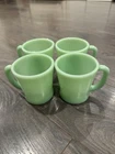 Anchor Hocking Fire Kind Oven Ware Lot Of 4 Jadeite D-handle Mugs Vintage
