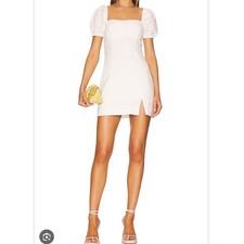 ASTR The Label Dress Wendy Cream Puff Sleeve Smocked Mini Cotton Blend L New