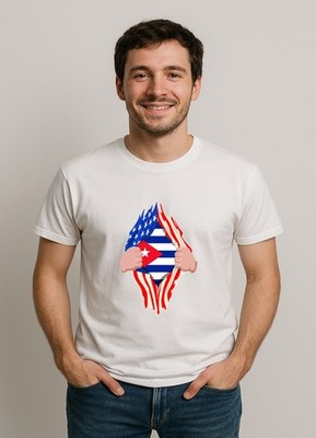 Printed T-shirt with DTF design and USA CUBA heart